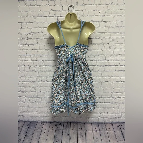 American Eagle Outfitters Blue Floral Babydoll Mini Dress Size Medium - Picture 4 of 8